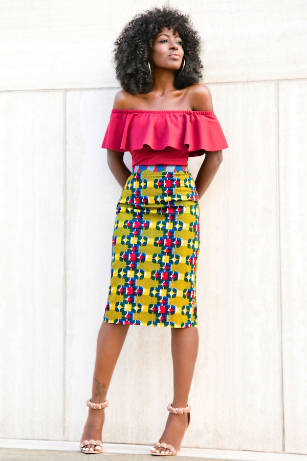off shoulder top and pencil skirt