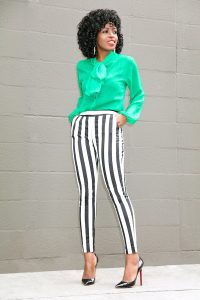 black and white striped ankle pants