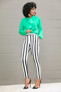 black and white striped ankle pants