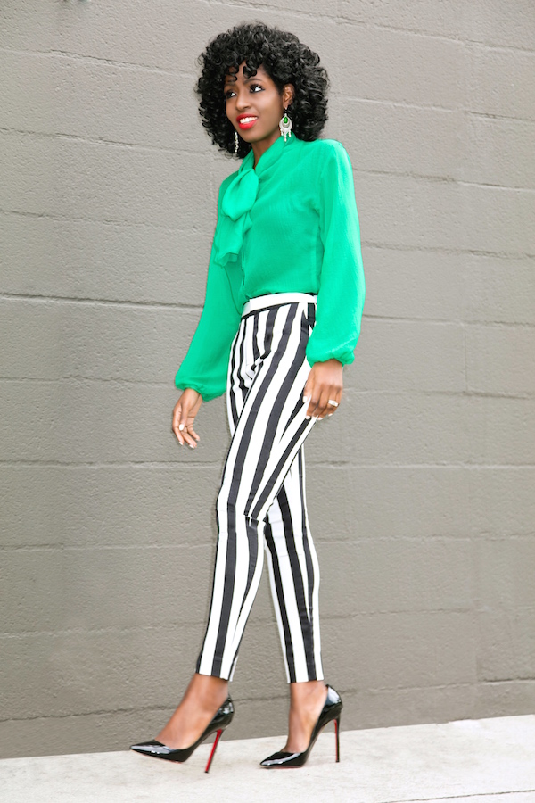 black and white striped ankle pants