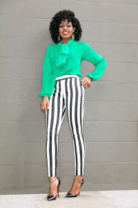 black and white striped ankle pants