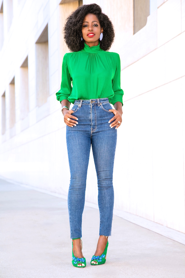 Style Pantry | Frill Neck Blouse + High Waist Jeans