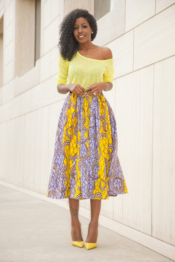 Neon Yellow Blouse + Ankara Print Midi Skirt – StylePantry