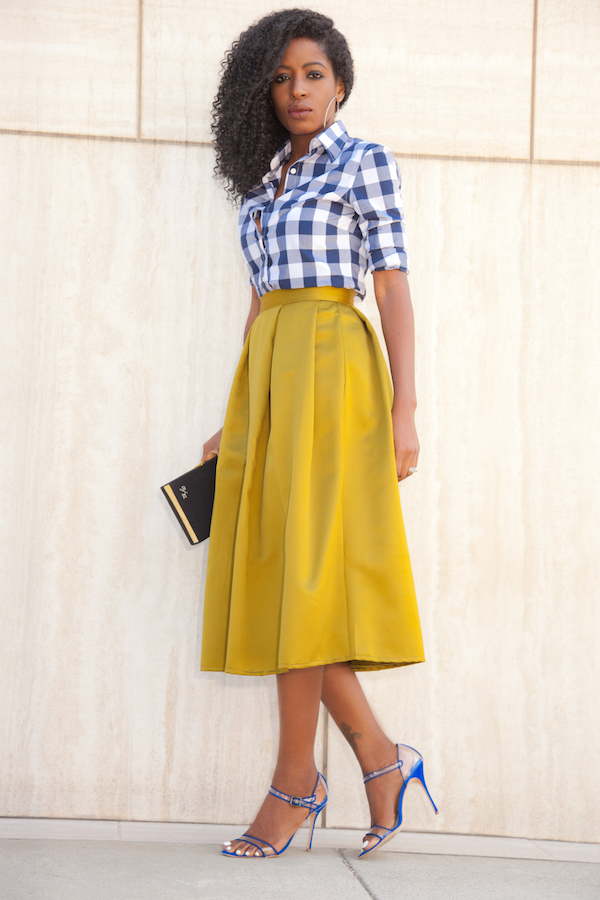 Gingham Button Down + Pleated Midi Skirt – StylePantry