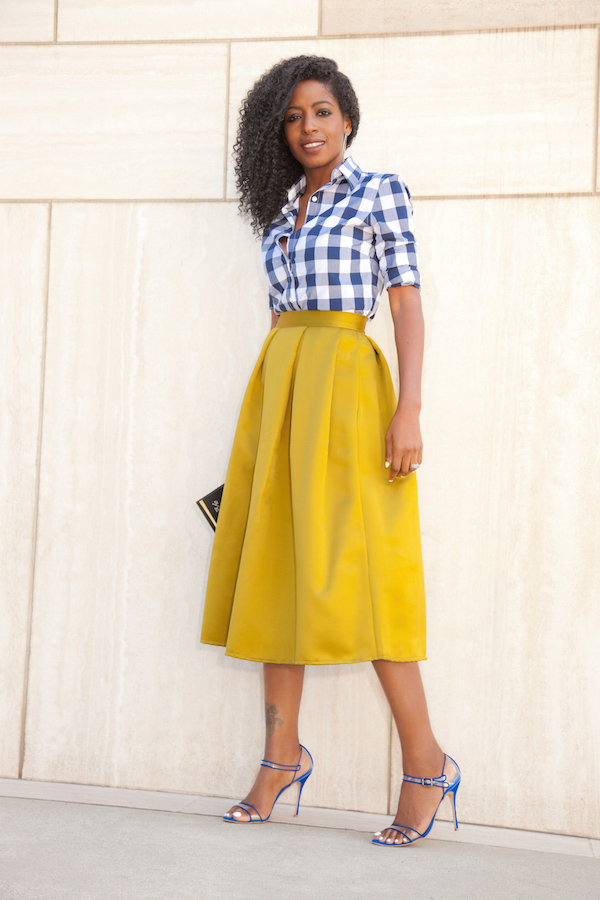 Gingham Button Down + Pleated Midi Skirt – StylePantry