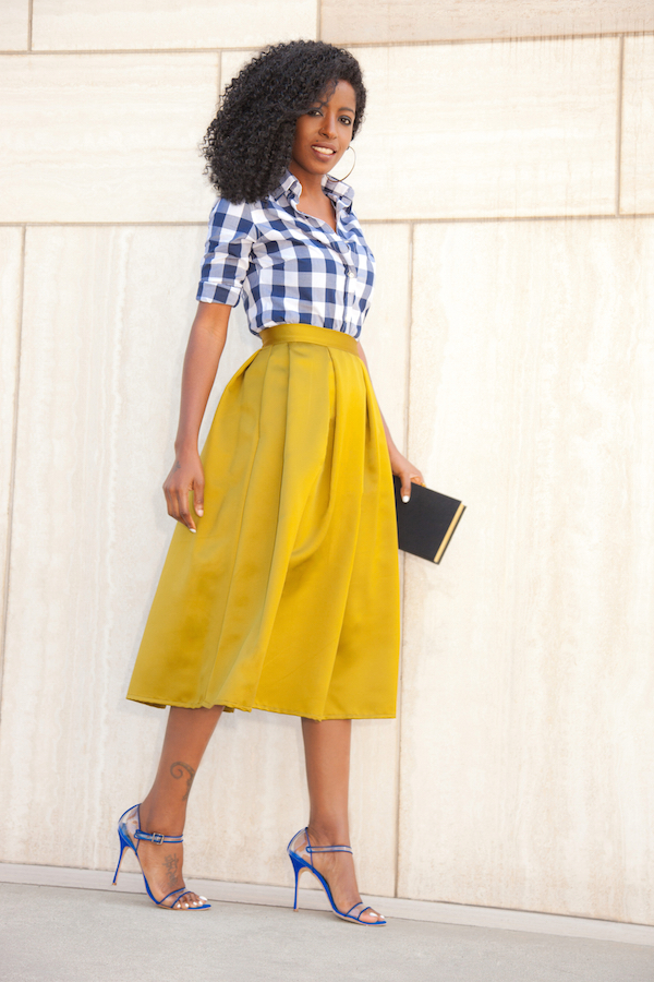 Gingham Button Down + Pleated Midi Skirt – StylePantry