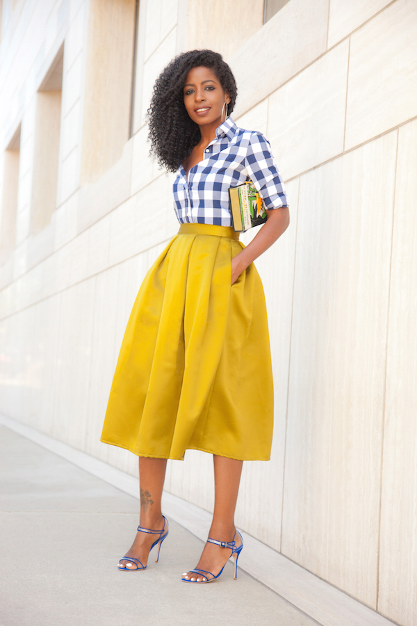 Style Pantry | Gingham Button Down + Pleated Midi Skirt