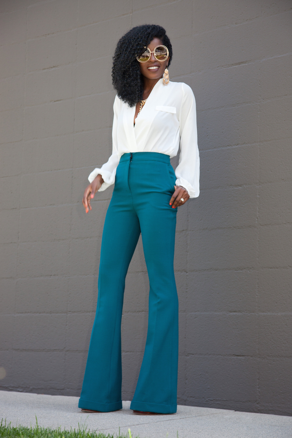 Long Sleeve Faux Wrap Blouse + Wide Leg Trousers | Style Pantry ...