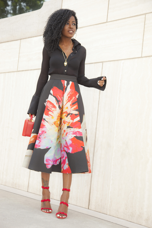 Style Pantry | Pleated Button Down Shirt + Box Pleat Midi Skirt