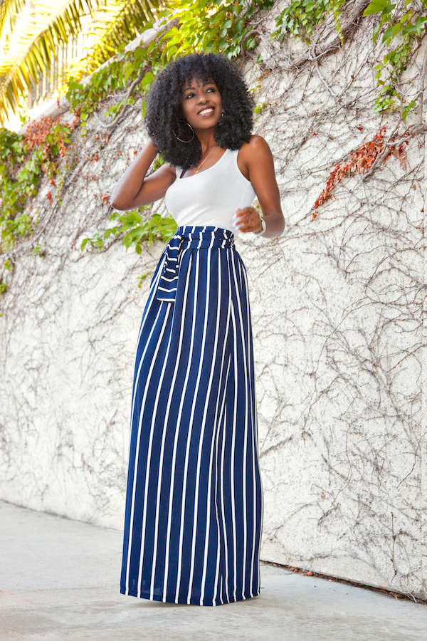 Style Pantry | Fitted Tank + Vertical Stripe Maxi Skirt