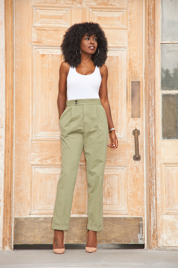 Style Pantry | Tank Bodysuit + High Waist Relaxed Chinos