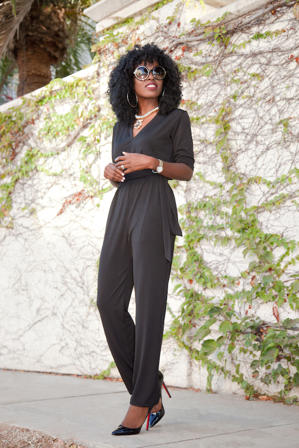 Black jumpsuit best sale with leopard shoes