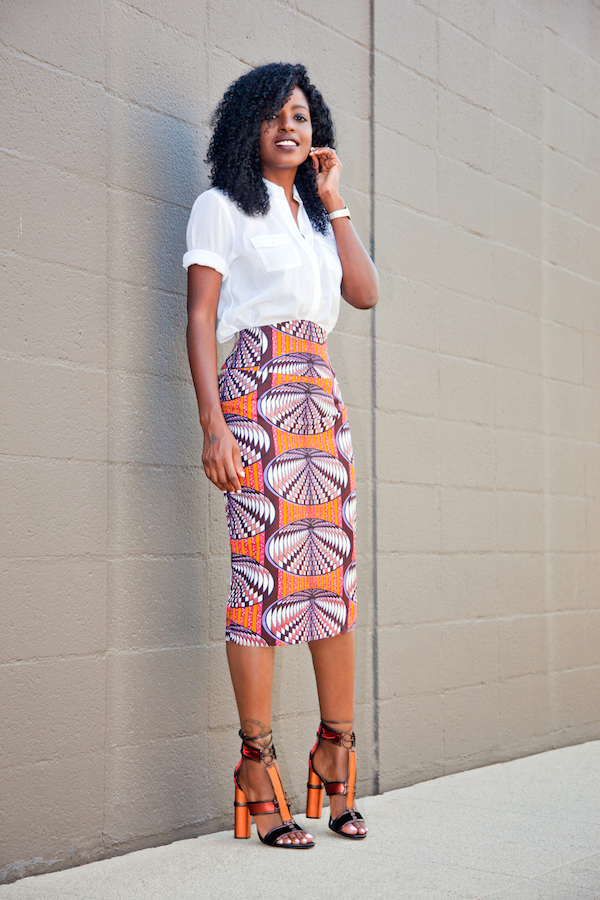 Style Pantry | Safari Style Shirt + Printed Pencil Skirt