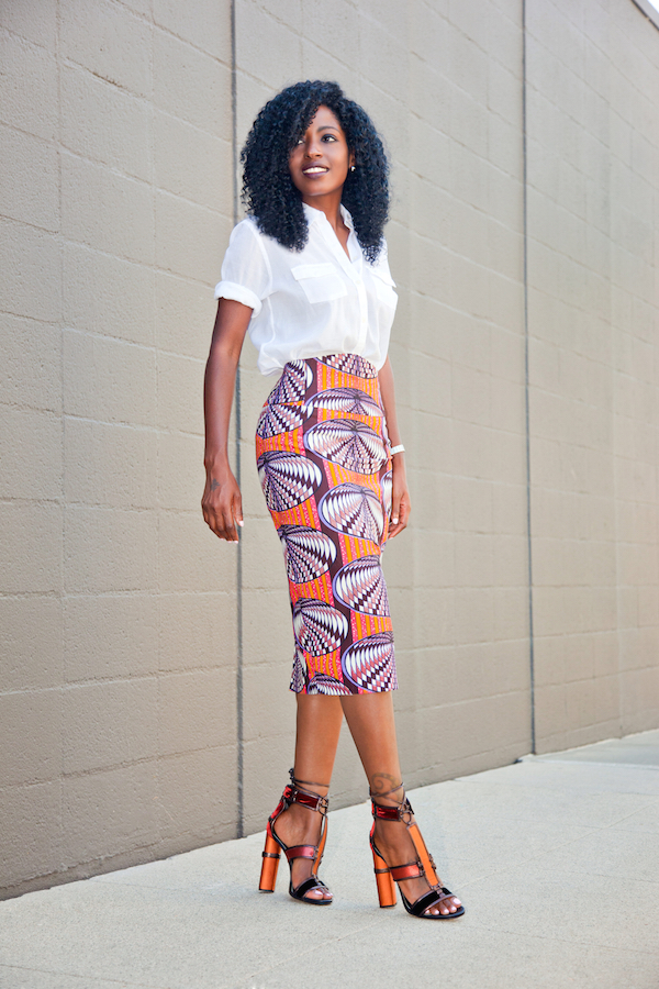 Style Pantry | Safari Style Shirt + Printed Pencil Skirt