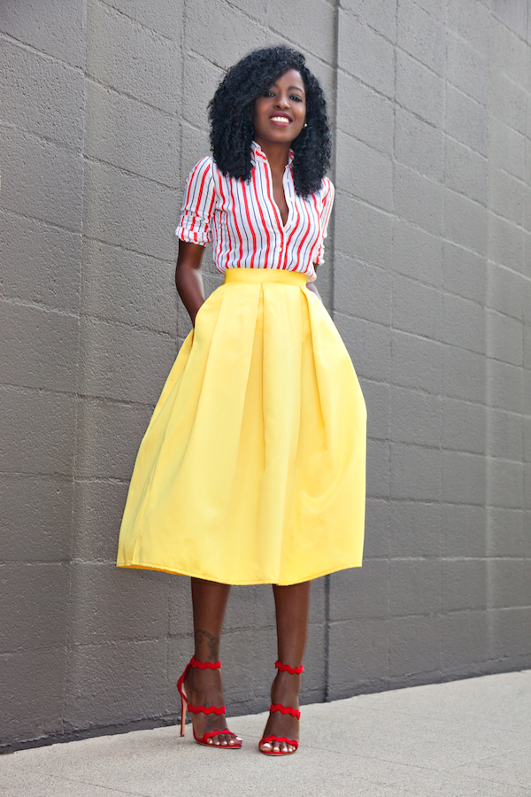 Striped Button-Down Shirt + Box Pleat Skirt – StylePantry