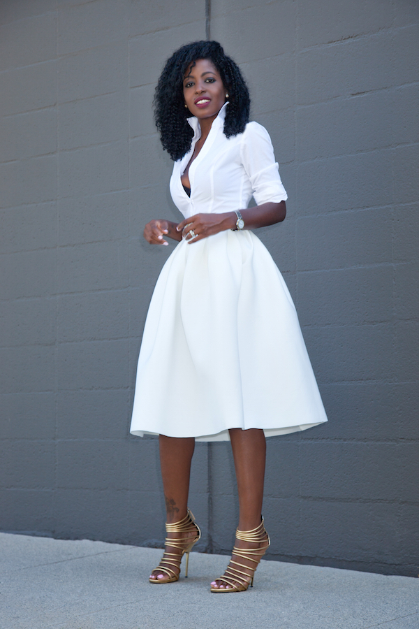 Button Down Shirt + White Box Pleat Midi – Stylepantry