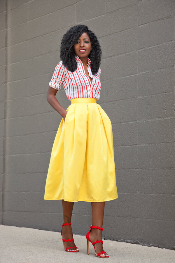 Striped Button-Down Shirt + Box Pleat Skirt – StylePantry