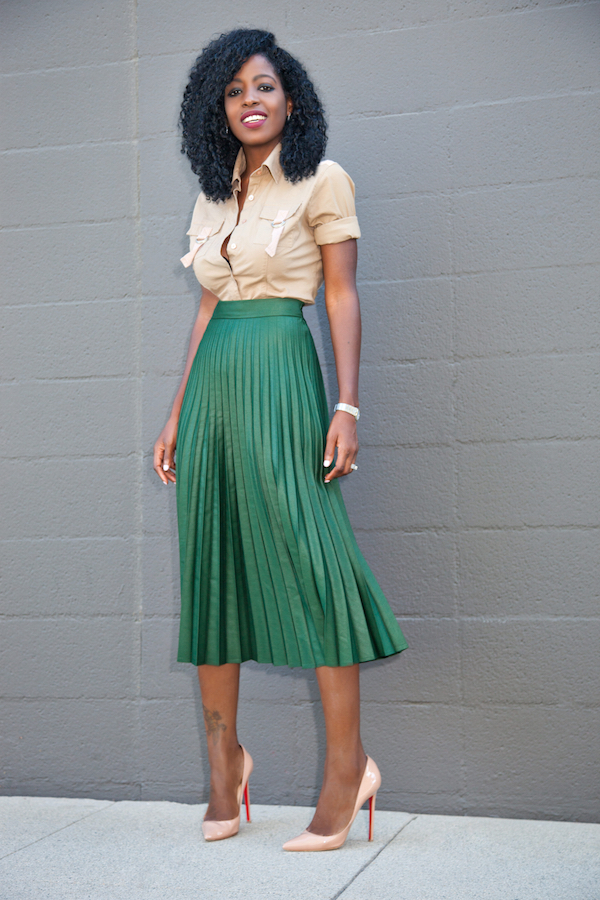 Military Style Shirt + Pleated Accordion Midi Skirt – StylePantry