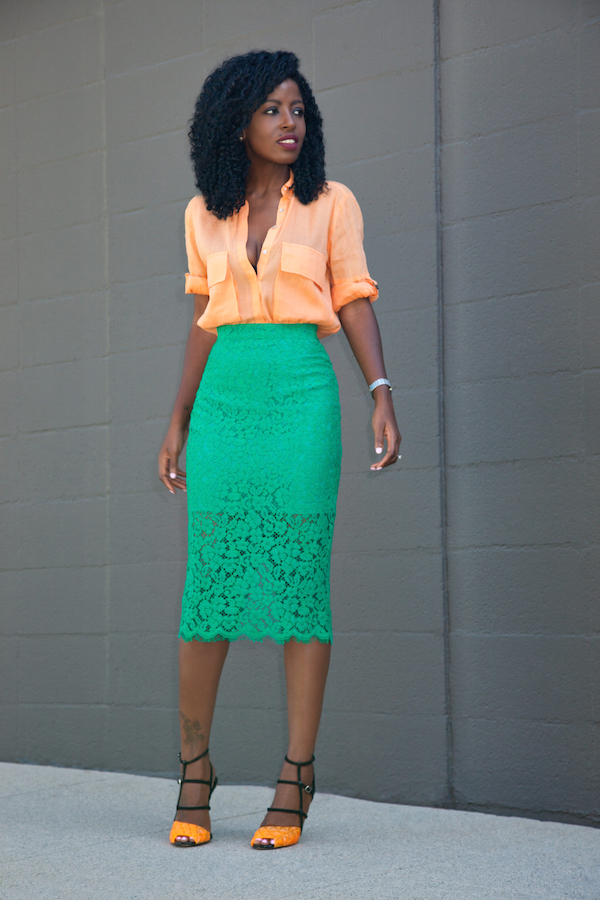 Style Pantry | Safari Style Button-Down + Lace Pencil Skirt