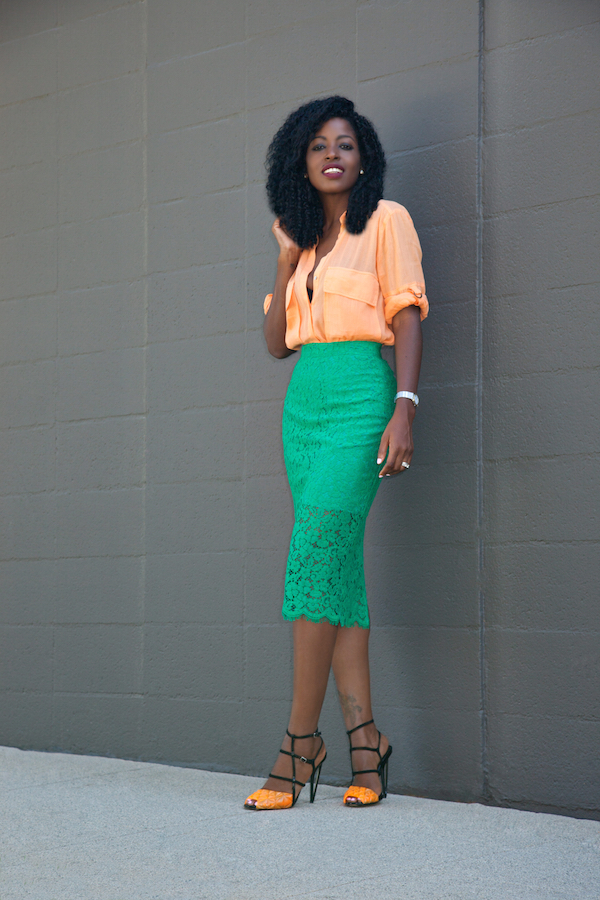 Safari Style Button-Down + Lace Pencil Skirt | Style Pantry | Bloglovin’