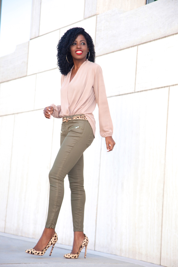Cocoon Coat + Faux Wrap Blouse + Coated Jeans – StylePantry