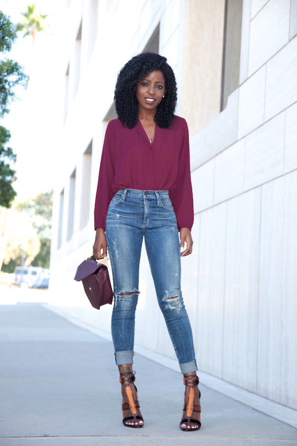 Long Sleeve Faux Wrap Blouse + High Waist Jeans | Style Pantry | Bloglovin’