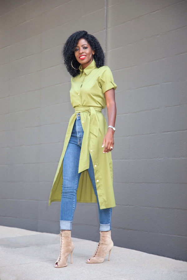 Military Shirt Dress x High Waist Jeans – StylePantry