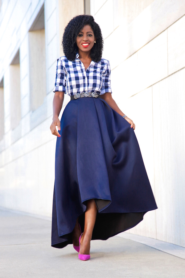 Gingham Shirt + High Low Full Skirt – StylePantry