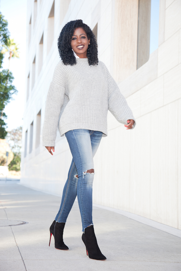 Style Pantry | Oversize Chunky Knit + Button Down + Ripped Jeans