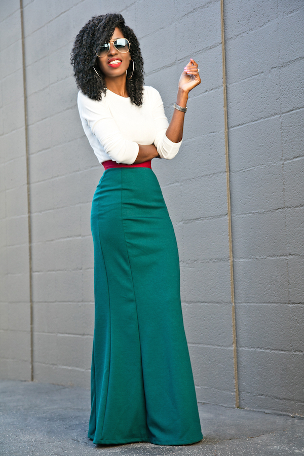 Style Pantry | Long Sleeve Tee + Contrast Waist Maxi Skirt
