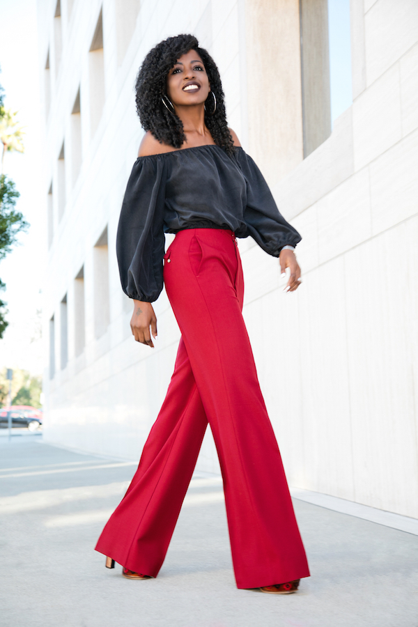 Off Shoulder Silk Blouse + Wide Leg Trousers – StylePantry