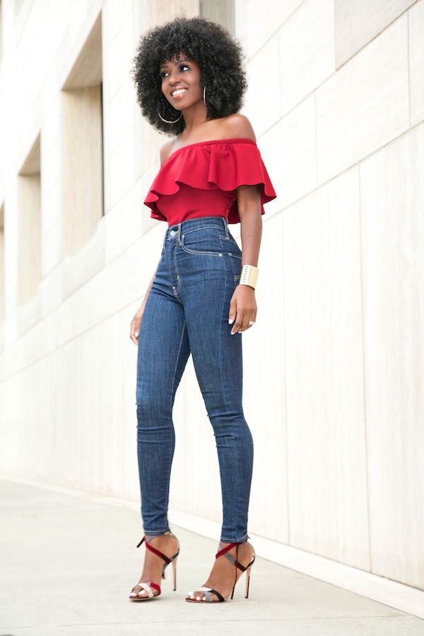 outfit ootd denim levi's storets ruffle blouse gucci soho …