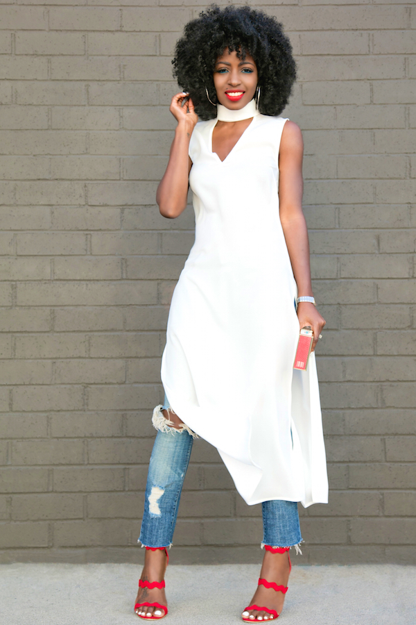 Sleeveless Side Slit Tunic + Distressed Ankle Length Jeans | Style ...