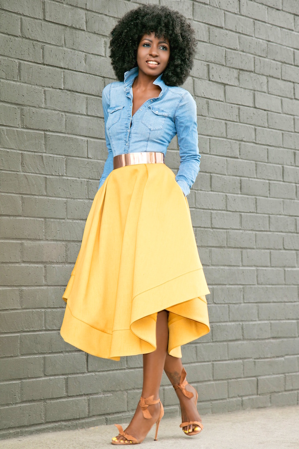 Style Pantry | Fitted Denim Shirt + Waves Midi Skirt