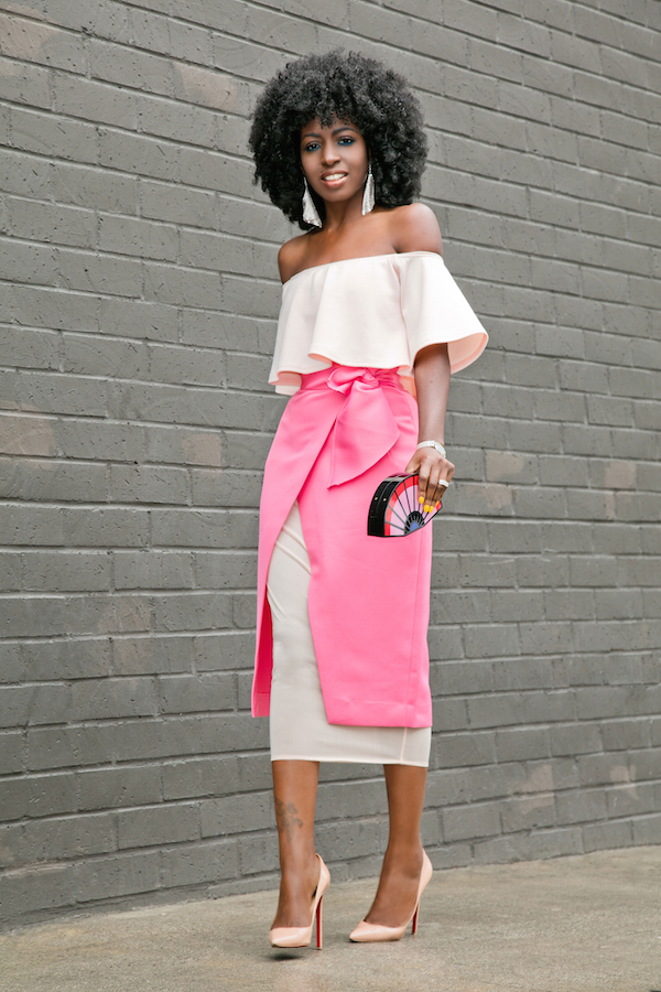 Style Pantry | Off Shoulder Blouse + Tie Waist Midi Skirt