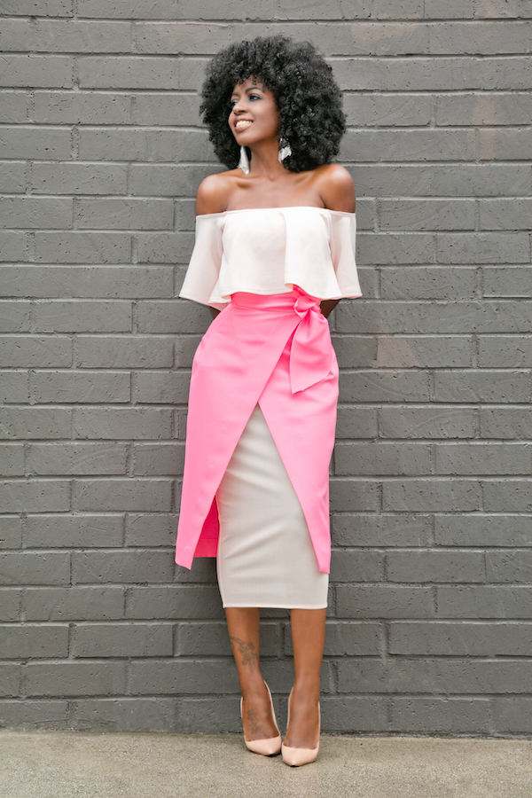 Style Pantry | Off Shoulder Blouse + Tie Waist Midi Skirt