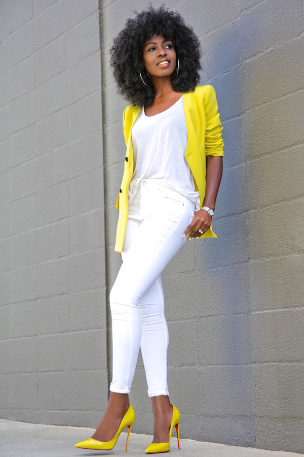 Vintage Yellow Blazer + White Tank + White Jeans – StylePantry