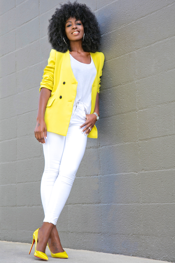 Vintage Yellow Blazer + White Tank + White Jeans – StylePantry