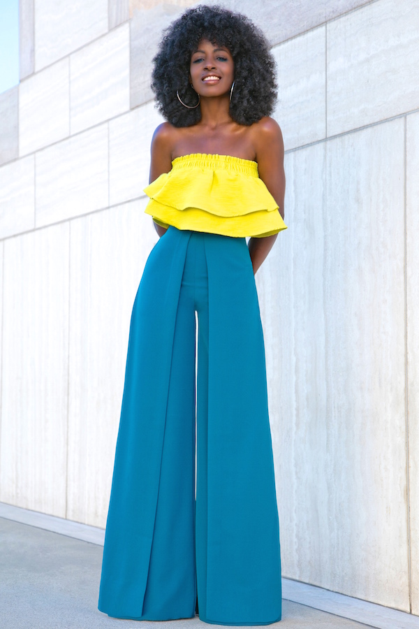 Style Pantry | Cropped Ruffle Top + Box Pleat Wide Leg Trousers