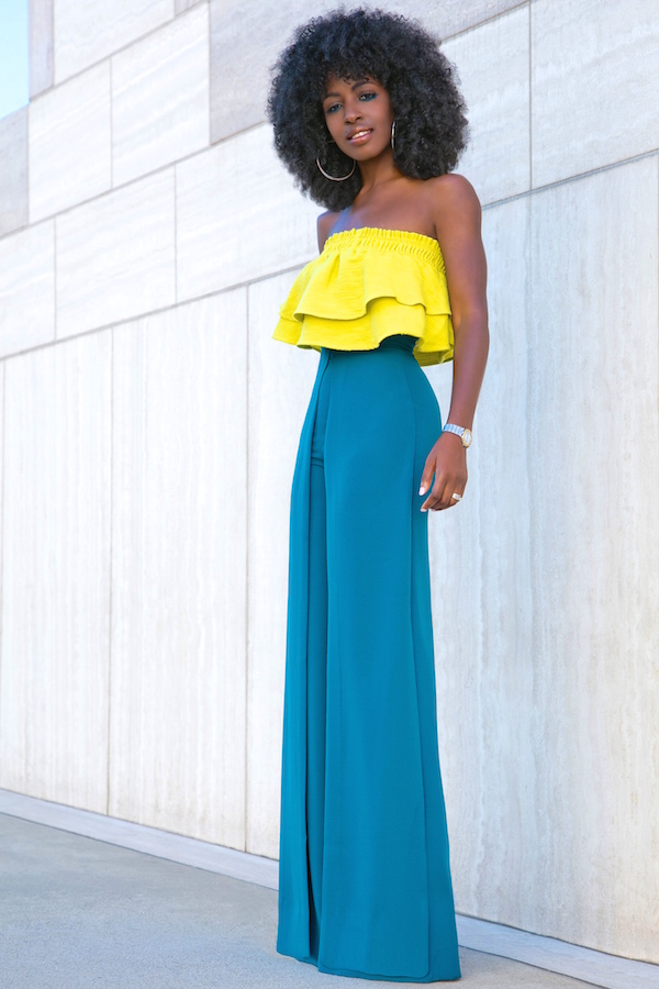 Style Pantry | Cropped Ruffle Top + Box Pleat Wide Leg Trousers