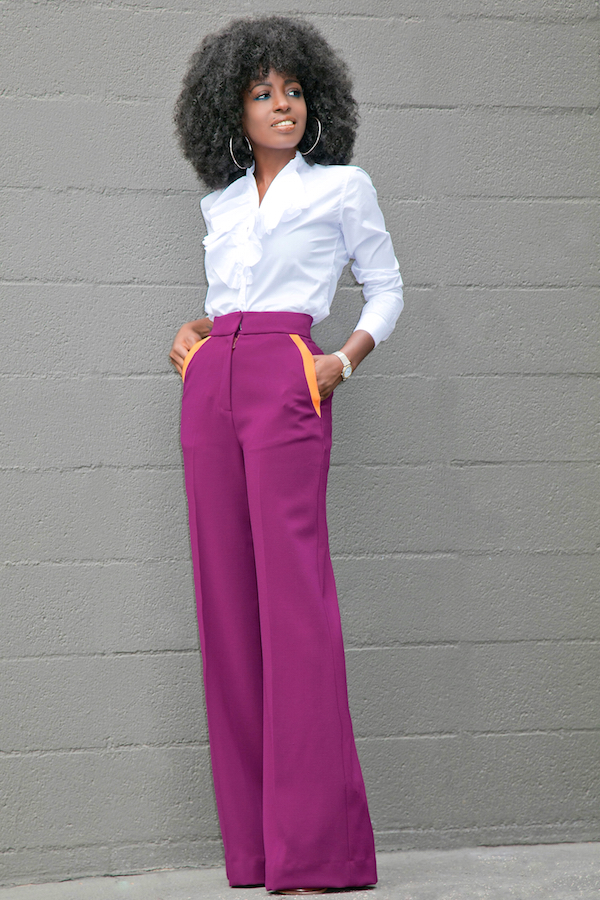 Style Pantry | Ruffled Button Down + Contrast Pockets Wide Leg Pants