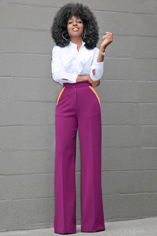 Style Pantry | Ruffled Button Down + Contrast Pockets Wide Leg Pants