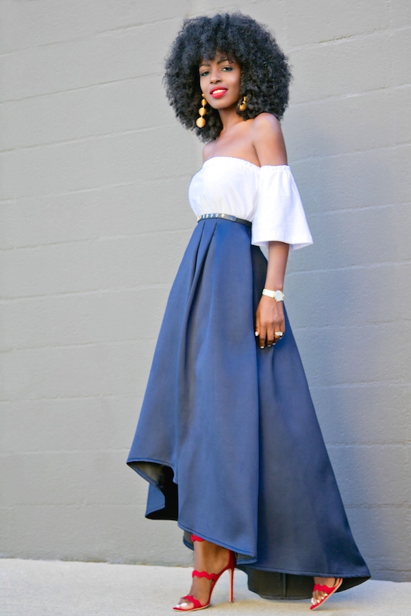 Short Off The Shoulder Top + High Low Tea Length Skirt – StylePantry