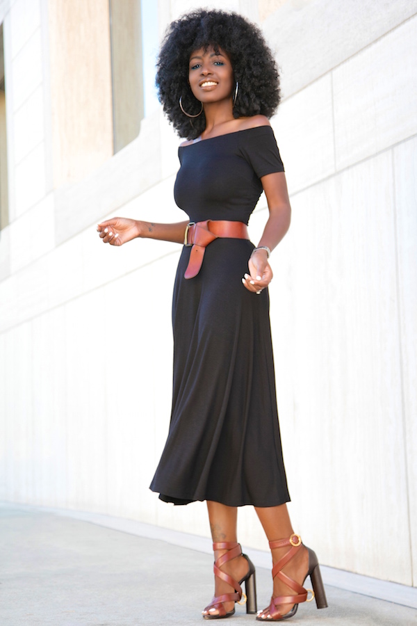 Black Off Shoulder Swing Midi Dress – StylePantry