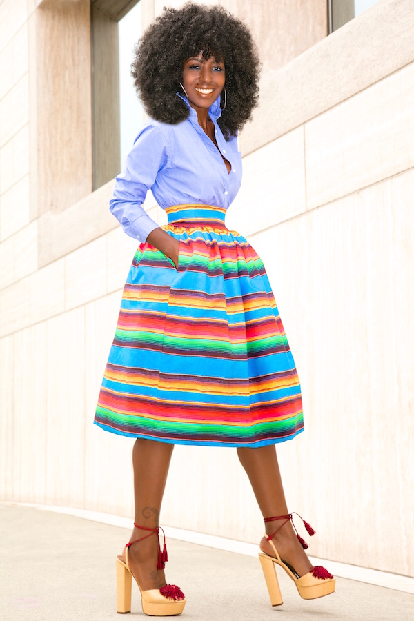 Style Pantry | Oxford Boy Shirt + Color Striped Full Skirt
