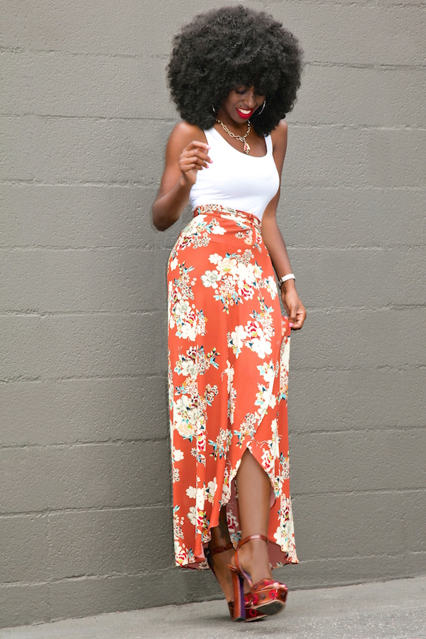 Style Pantry | Fitted Tank + Floral Print Wrap Skirt