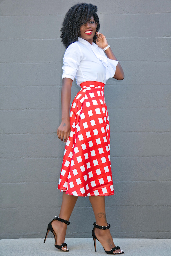 Ruffle Shirt + Print Midi Skirt – StylePantry