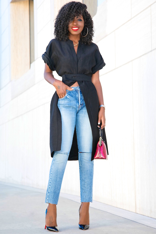 Short Sleeve Kimono Jacket + Ripped Ankle Length Jeans – StylePantry