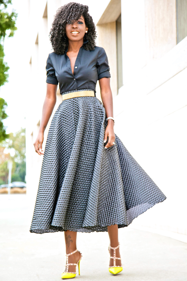 Button Down Shirt + Textured Swing Skirt – StylePantry