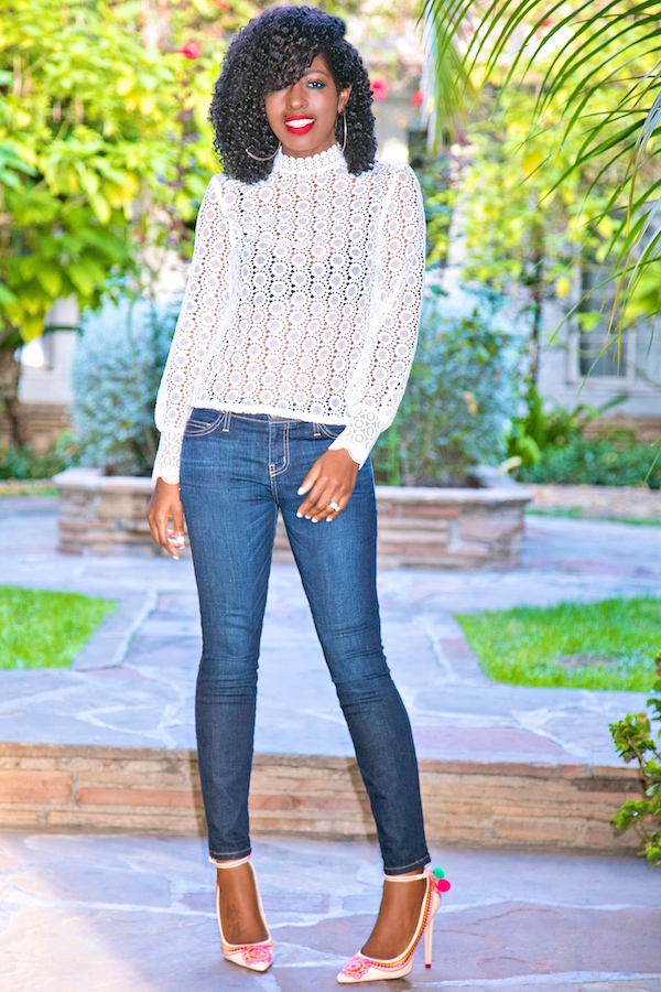 Long Sleeve Lace Blouse + Stiletto Jeans – StylePantry